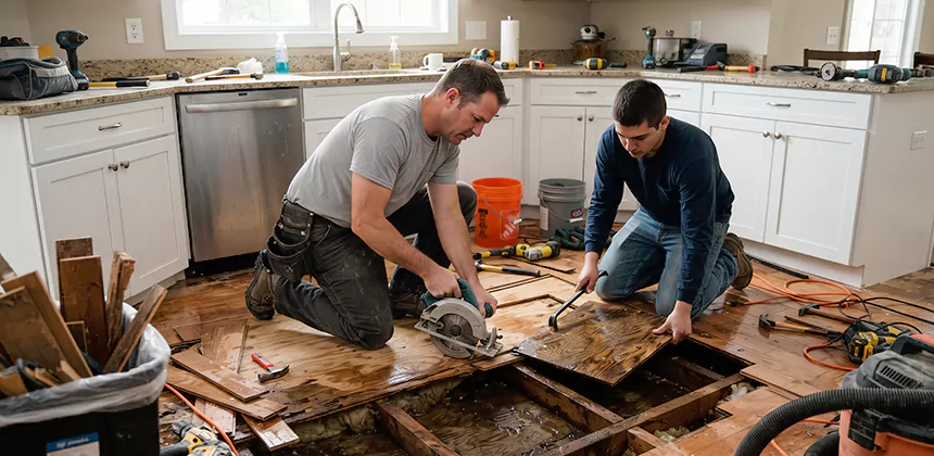Kitchen Floor Water Damage Repair in Grand Prairie